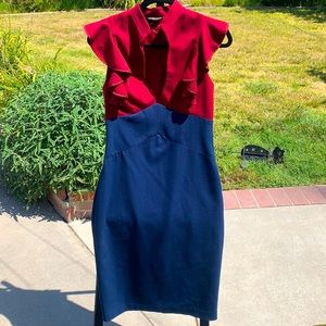 Black Halo Red and Blue Ruffle Dress